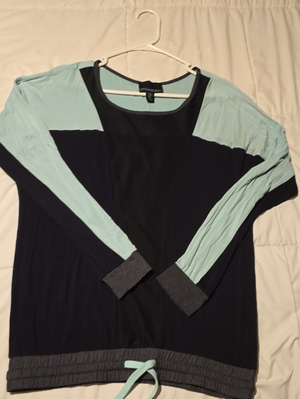 Cynthia Rowley Mint & Black Colorblock Top